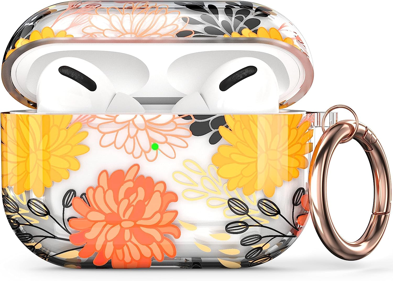 Maxjoy for Airpods Pro Case Cover, Clear Flower Pro Case for Women Men Cute Soft Protective Floral Ipod Pro Case with Keychain Clip for Airpods Pro Charging Case 2019, Transparent  Maxjoy Brown + Red  