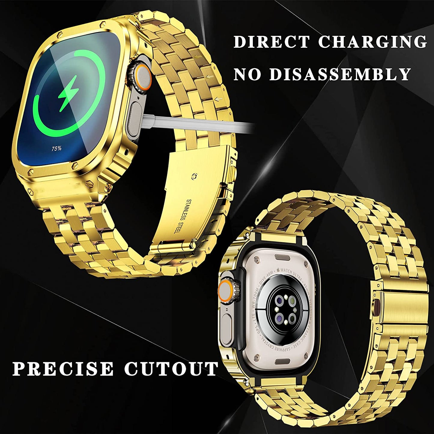 Amznew Apple Watch Bands Compatible for Iwatch Series Ultra (49Mm) 8/7(45Mm/41Mm), 6/5/4/Se(44Mm/40Mm) 3/2/1(42Mm/38Mm), Stainless Steel Iwatch Bands with Case and Protective Cover Men  Amznew   