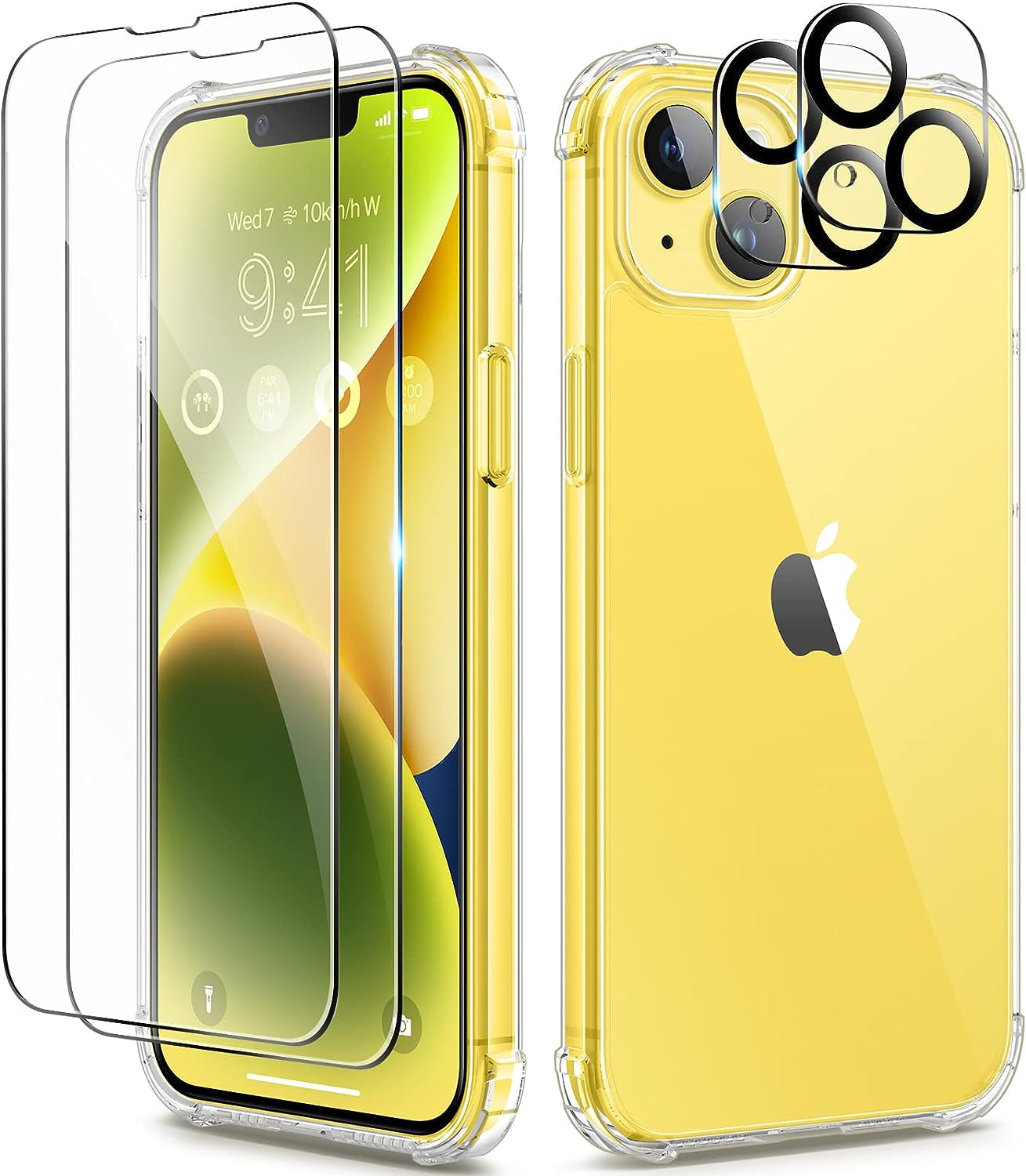 BERFY 5 in 1 for Iphone 14 plus Case Clear Glitter, with 2X Screen Protector + 2X Camera Lens Protector [Non-Yellowing] Cute Sparkle Bling Hard Shockproof Phone Case for Women Girls 6.7", Clear Blue  BERFY Clear  