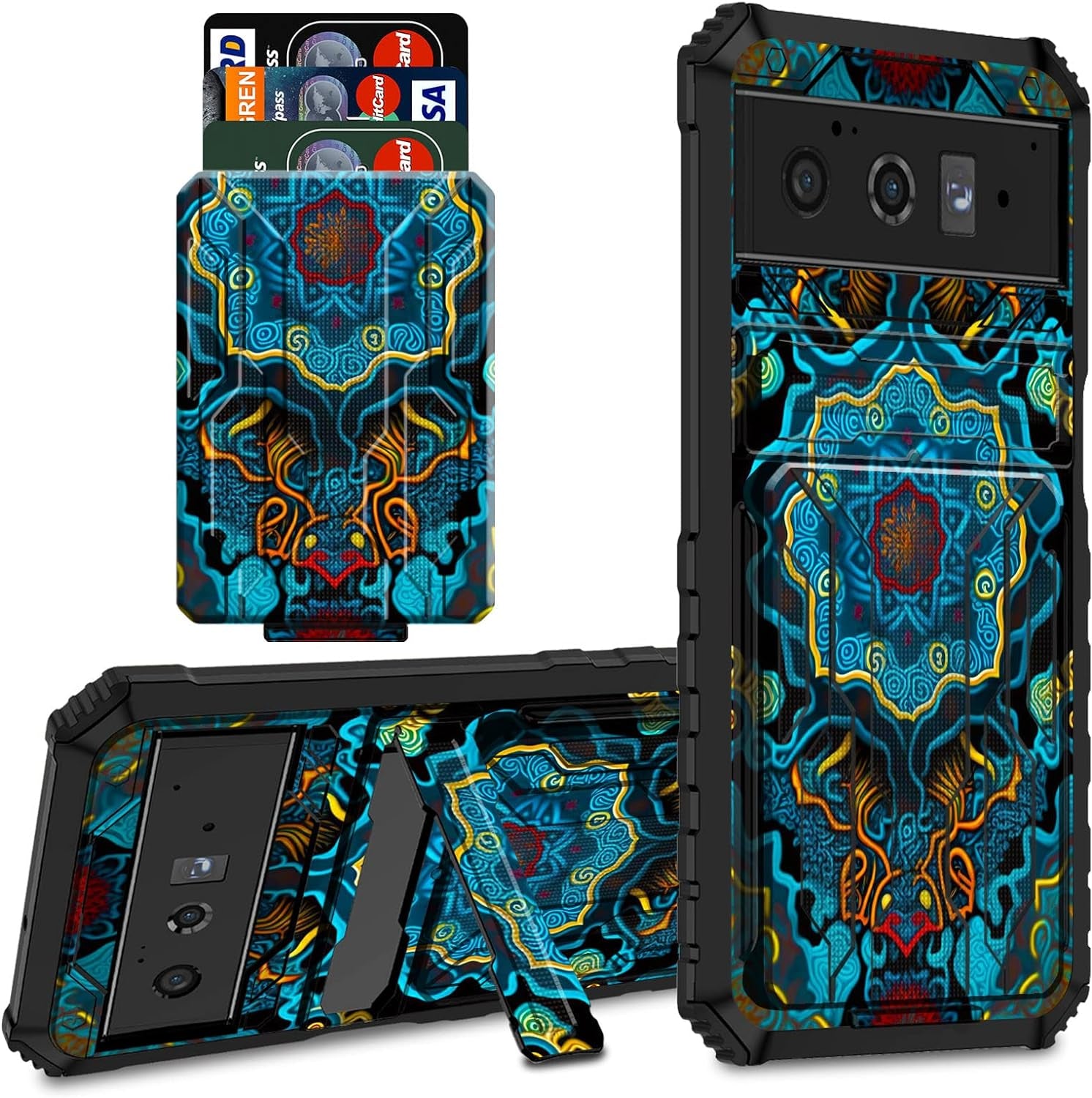 CGFGHHUY for Google Pixel 6 Case for Pixel 6 Wallet Case with Credit Card Holder & Kickstand Dual Layer Hard PC Soft TPU Protective Case for Google Pixel 6 6.4 Inch 2021 - Watercolor  CGFGHHUY Blue Flowers For Pixel 6 Pro 6.7 Inch 