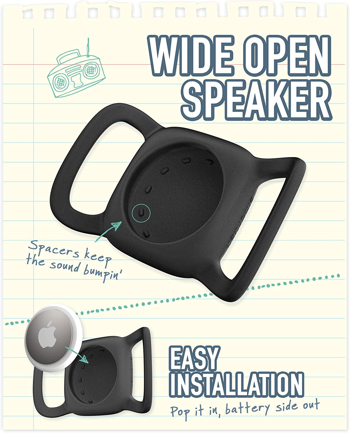 Smartish Airtag Dog Collar Holder - Snitch 2 Pack Apple Air Tag Case for Cat or Dog Collars [.5"-1.5" Collars] - Black  Smartish   