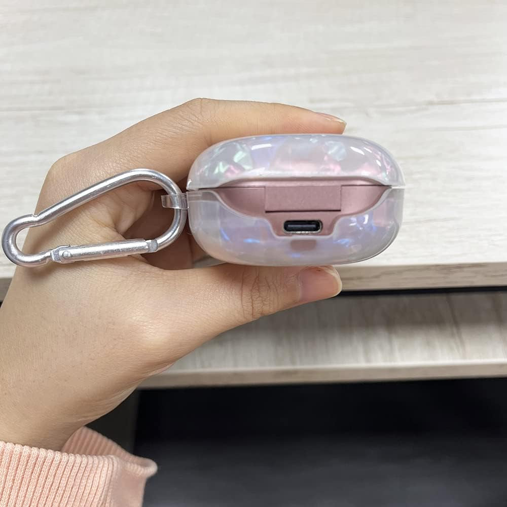 Fycyko Compatible with Samsung Galaxy Buds 2 Case/Galaxy Buds Pro Case/Galaxy Buds Live Case,Cute Sparkle Shell Pattern Shockproof Protective Cover Case with Keychain-White  Fycyko   