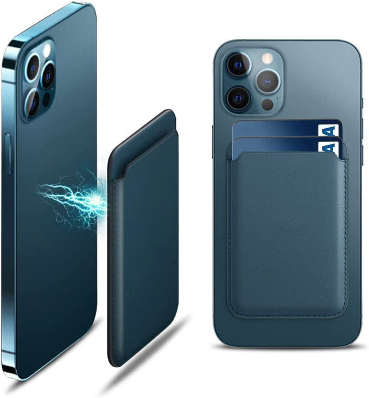 [2 Pack] Magnetic Card Holder Wallet for Iphone 14/13/12 Series with Magsafe, Leather Wallet for Iphone 14 Pro/Pro Max/Plus/14, Mag-Safe Wallet for Iphone 13 Pro/Pro Max/Mini/13/12 Series, Black Blue  iLodn Blue  