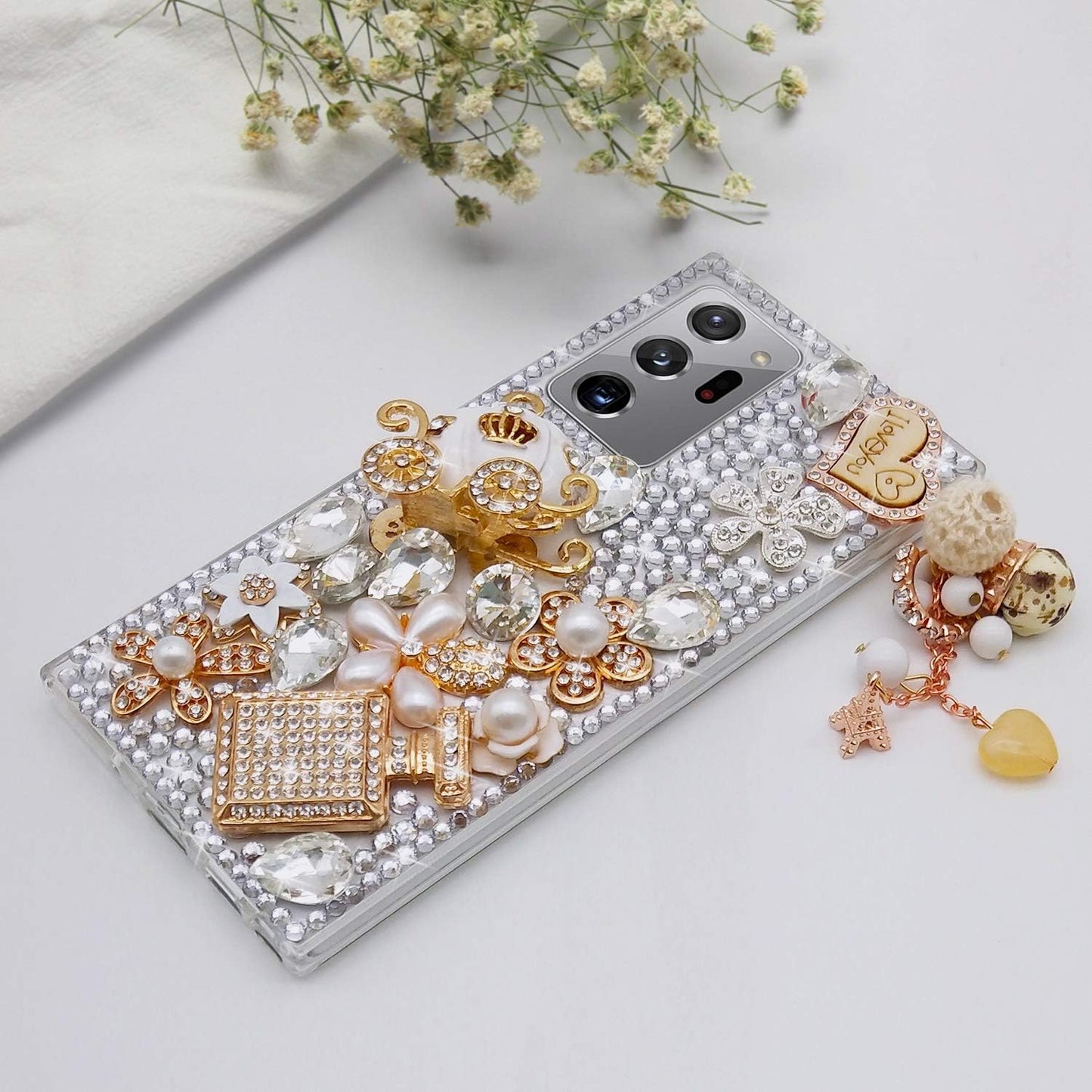 Guppy for Galaxy Note 20 Ultra Case Women Luxury 3D Bling Shiny Rhinestone Diamond Crystal Pearl Handmade Pendant Iron Tower Pumpkin Car Flowers Soft Protective Anti-Fall Case for Galaxy Note 20 Ultra  Guppy   
