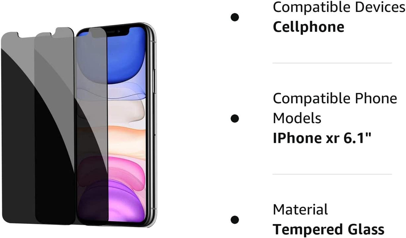 [2 Pack] Privacy Screen Protector for Iphone 11/XR, YMHML Tempered Glass Anti-Spy Bubble Free Case Friendly Easy Installation Film for Iphone 11/XR 6.1 Inch  YMHML   