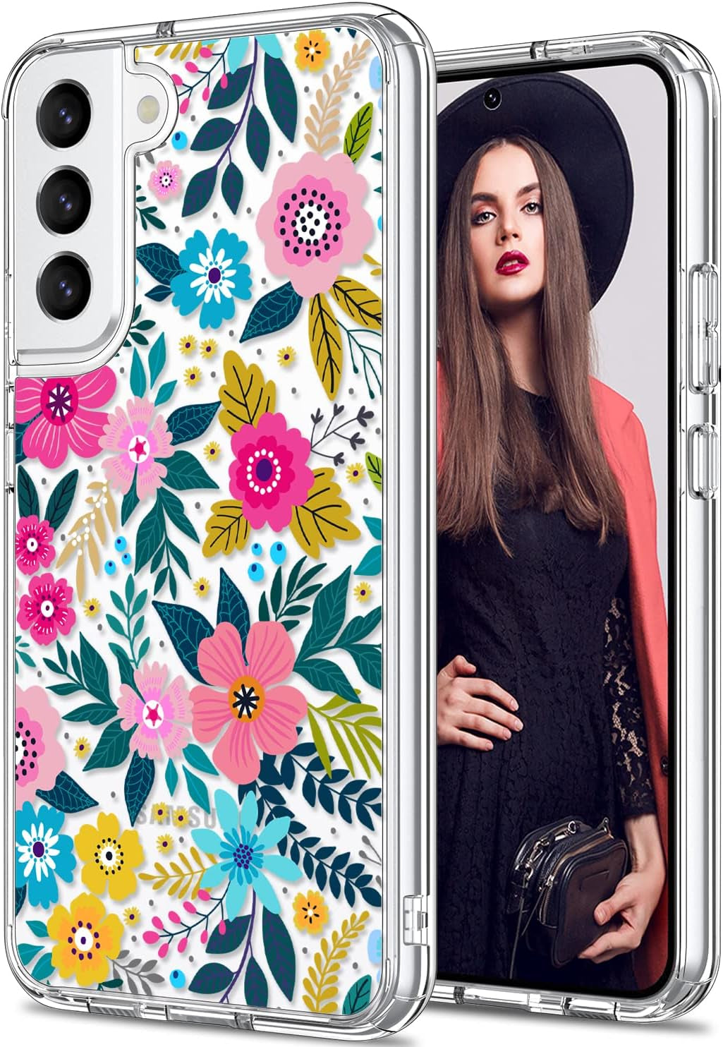 ICEDIO for Samsung Galaxy S22 Case,Slim Fit Crystal Clear Cover with Fashionable Designs for Girls Women,Durable Rugged Protective Phone Case for Samsung Galaxy S22 6.1" Cute Flower Garden  ICEDIO Colorful Blooming Floral  