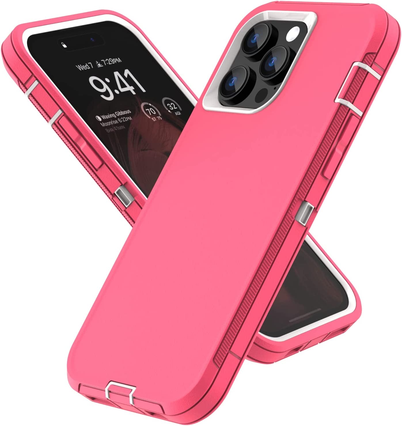 For Iphone 14 Pro Max Case with Full Body Protection, Heavy Duty Shockproof Military Grade 3 in 1 Silicone Rubber with Hard PC Rugged Durable Phone Cover for 14 Pro Max 6.7 Inch. (Teal Ltblue)  Sansunto Rosewhite  