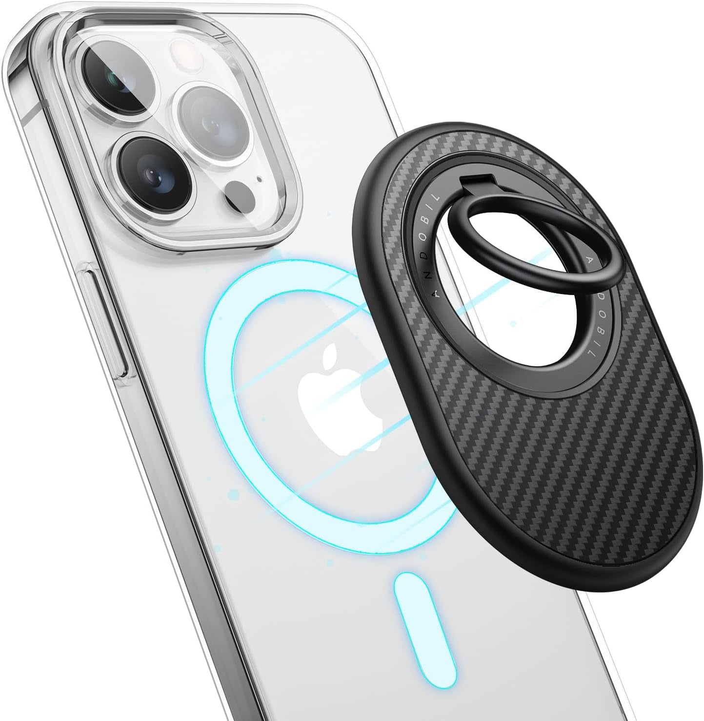 [2023 Newest] Andobil Easyfly Magnetic Phone Grip [Strongest Magnet Power] Gym Cell Phone Finger Ring Holder Compatible with Magsafe Iphone 14 Pro Max 14 13 12, Rotate Kickstand, Carbon Fiber Design  andobil   