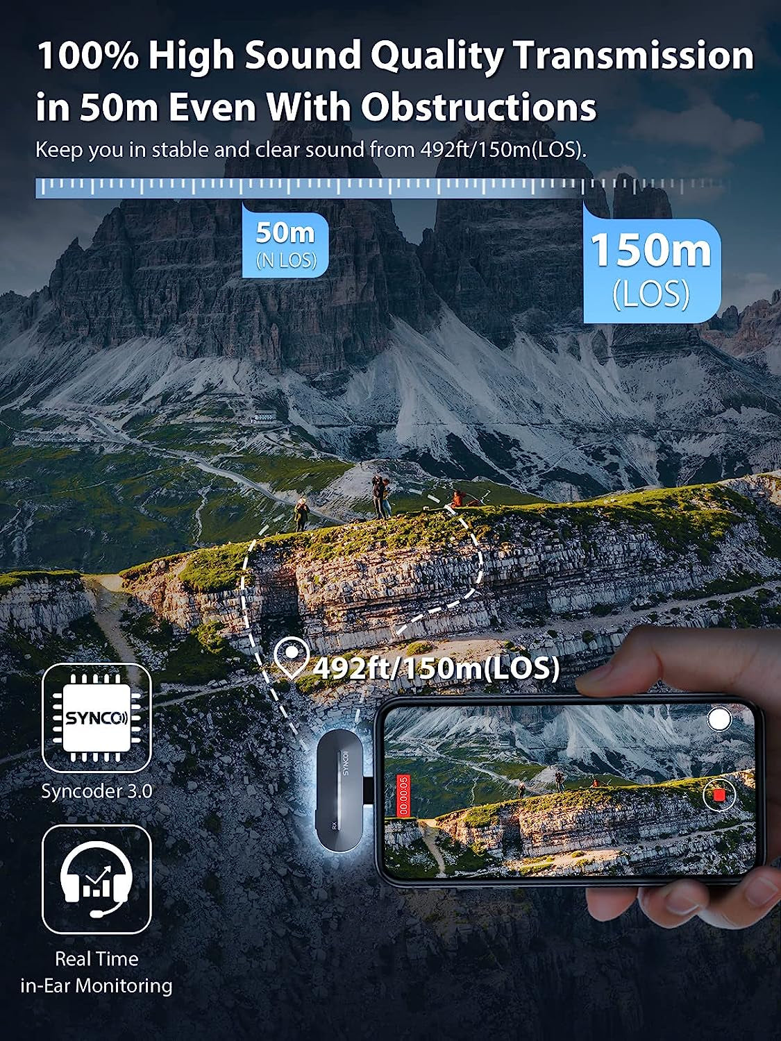 SYNCO Wireless Lavalier Microphone for Iphone, P2L Dual Mic with Noise Reduction, Voice Changer Plug Play with Charging Case Clip Mic for Lightning Smartphone, Microphone-For-Iphone  SYNCO   