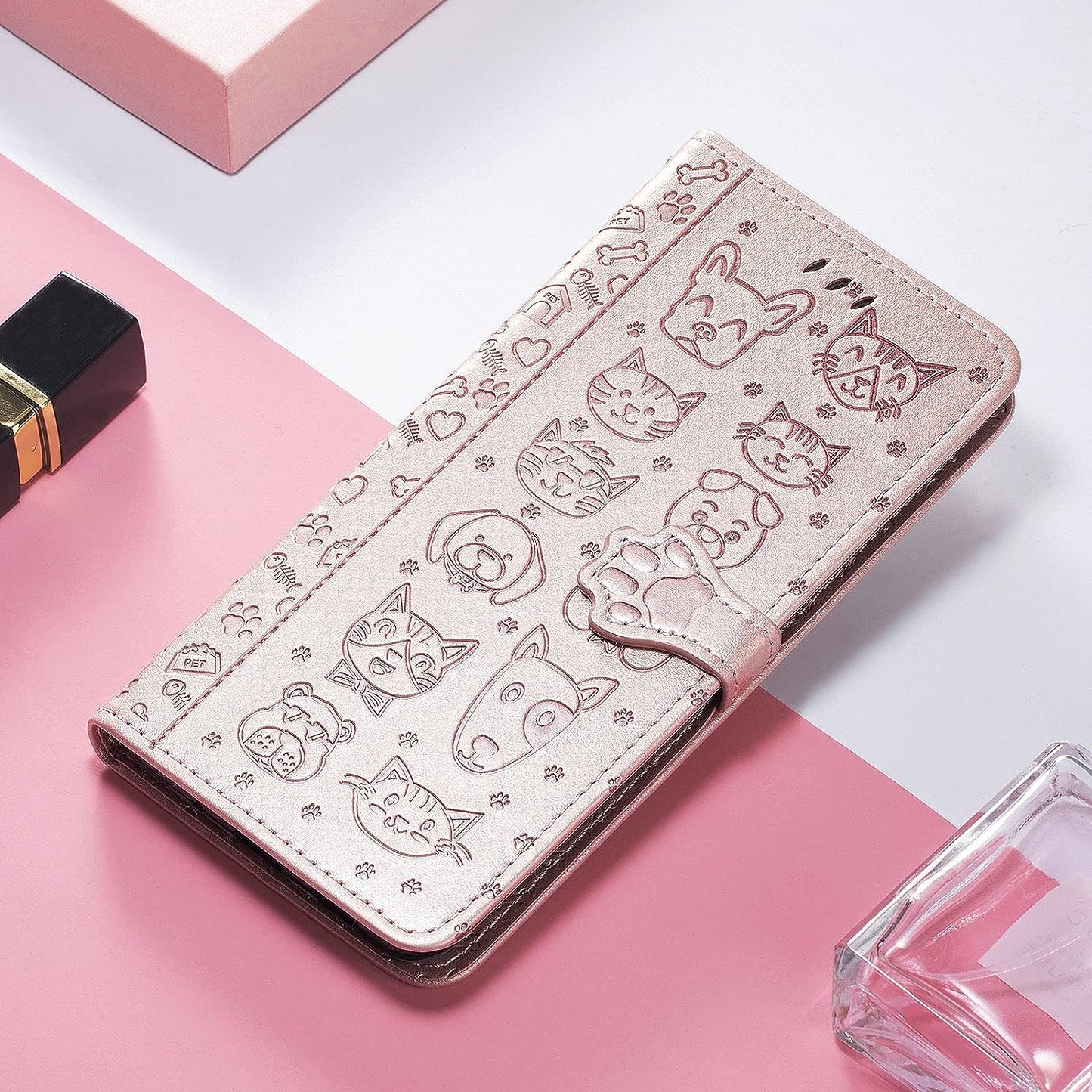 Ccsmall Oneplus Nord N200 Cartoon Girl Wallet Case,Kawaii Cat Dog Style Flip Phone Cover with ID Card Holder & Kickstand PU Leather Magnetic Clasp Case for Oneplus Nord N200 MG Rose Gold  CCSmall   