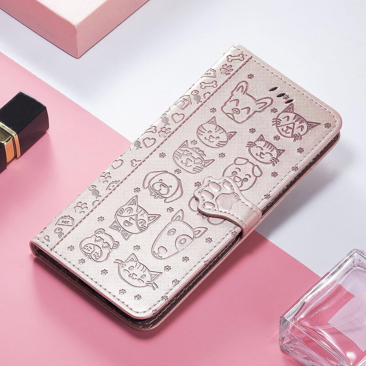 Ccsmall Oneplus Nord N200 Cartoon Girl Wallet Case,Kawaii Cat Dog Style Flip Phone Cover with ID Card Holder & Kickstand PU Leather Magnetic Clasp Case for Oneplus Nord N200 MG Rose Gold  CCSmall   