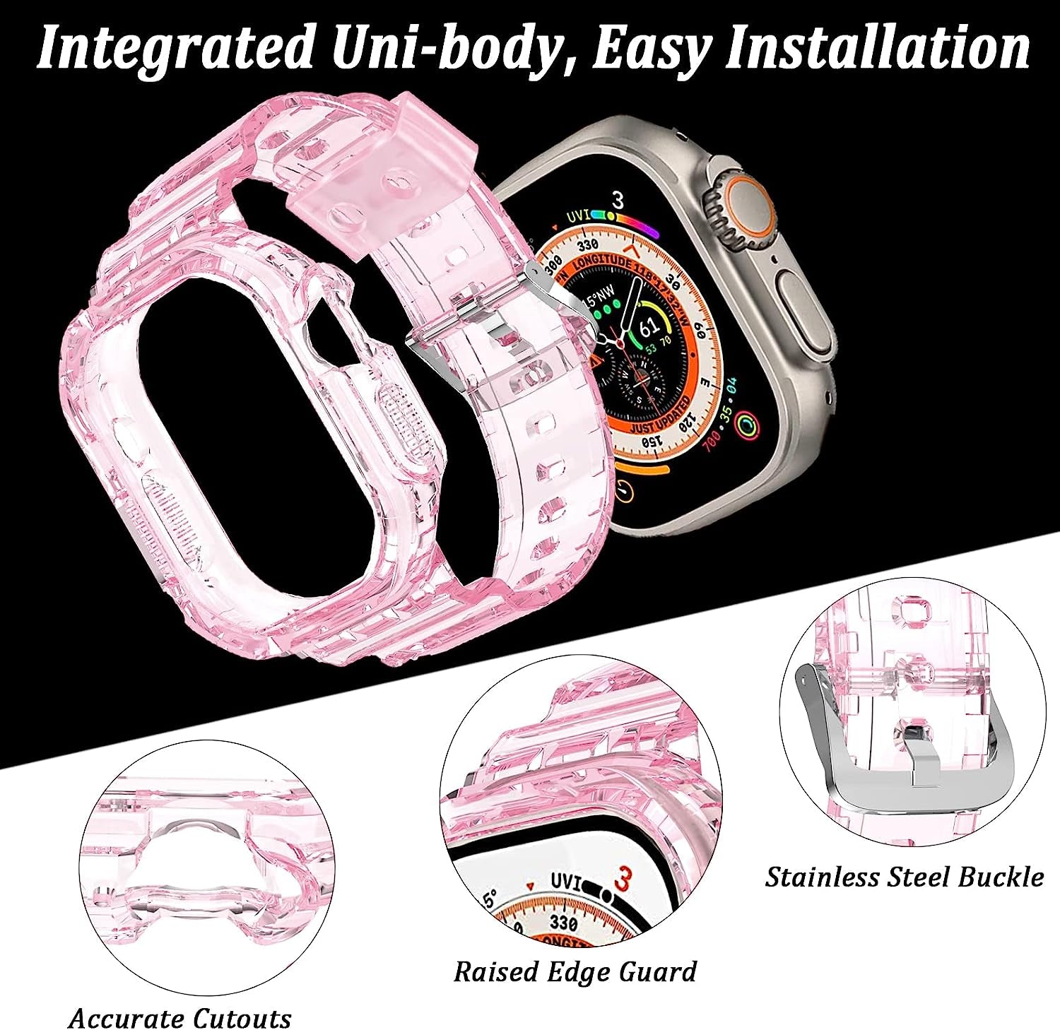 NINKI Compatible with Crystal Clear Apple Watch Ultra Band 49Mm with Bumper Case,Silicone Jelly Waterproof Sport Soft TPU Transparent Iwatch Ultra Band Straps for Apple Watch Ultra 49Mm Band and Case  NINKI   