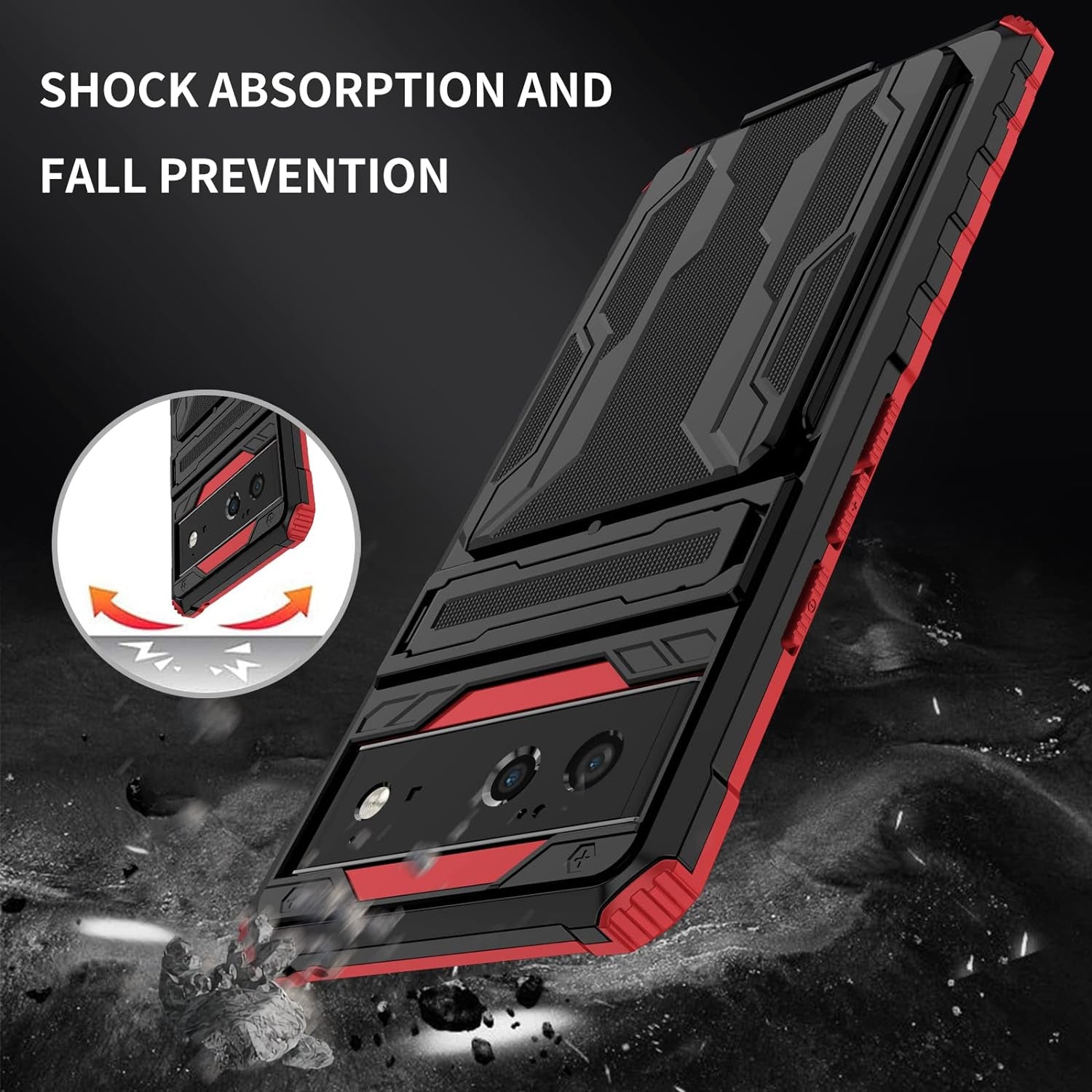 Military Grade Shockproof Heavy Duty Protective Case for Google Pixel 6 5G 2021 with Built-In Kickstand and Credit Card Slots Holder Fior Google Pixel 6 5G  Joie & Joho   