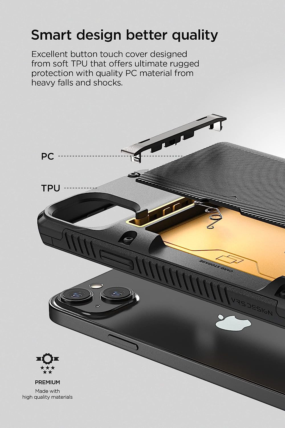 VRS Design Damda Glide Pro Phone Case for Iphone 14 Plus, Sturdy Semi Auto Wallet [4 Cards] Case Compatible for Iphone 14 plus (2022) (Groove Black)  VRS DESIGN   