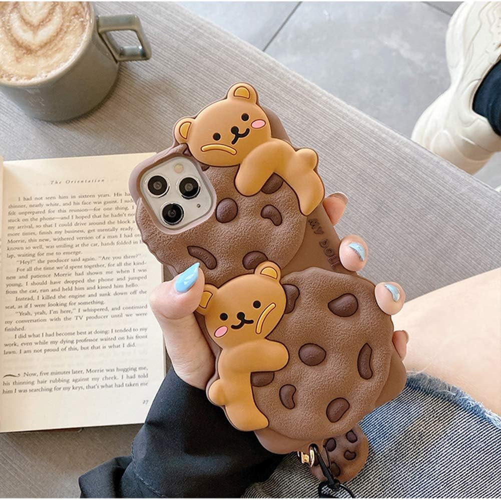 Yatchen for Iphone 12/12 Pro Case Cookie Bear Kawaii Phone Cases,Cute Iphone 12 Case with Strap Lanyard 3D Cartoon Bear Soft Silicone Protective Case Funny for Iphone 12 Pro Women Girls  Yatchen   