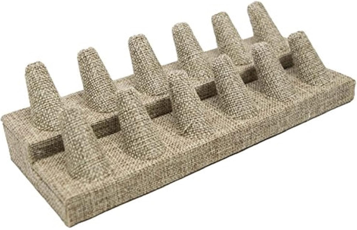 Novel Box® Single Finger Beige Linen Ring Stand Holder Jewelry Display 2X2X2 + NB Cleaning Cloth  Novel Box Burlap 12 (8.25X3.25X2.25") 
