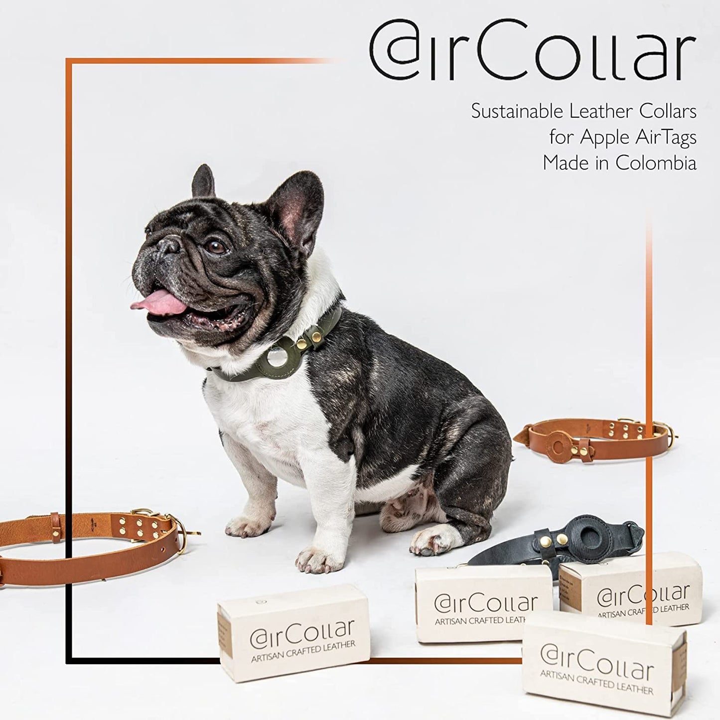 Aircollar Apple Airtag Natural Leather Pet Collar, Compatible with Apple Airtag 2021, Durable Leather (L: 0.9” Wide for 18.7” - 25.6” Neck, Honey Brown)  AirCollar   