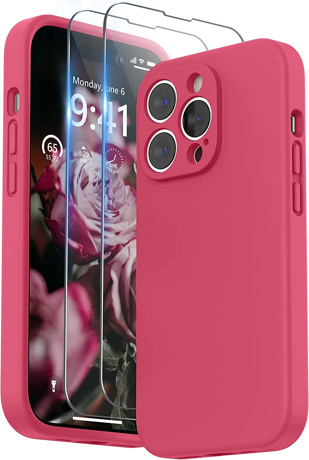 SURPHY Designed for Iphone 14 Pro Max Case with Screen Protector, (With Camera Protection + Soft Microfiber Lining) Liquid Silicone Phone Case, Blue Jay  SURPHY Hibiscus  