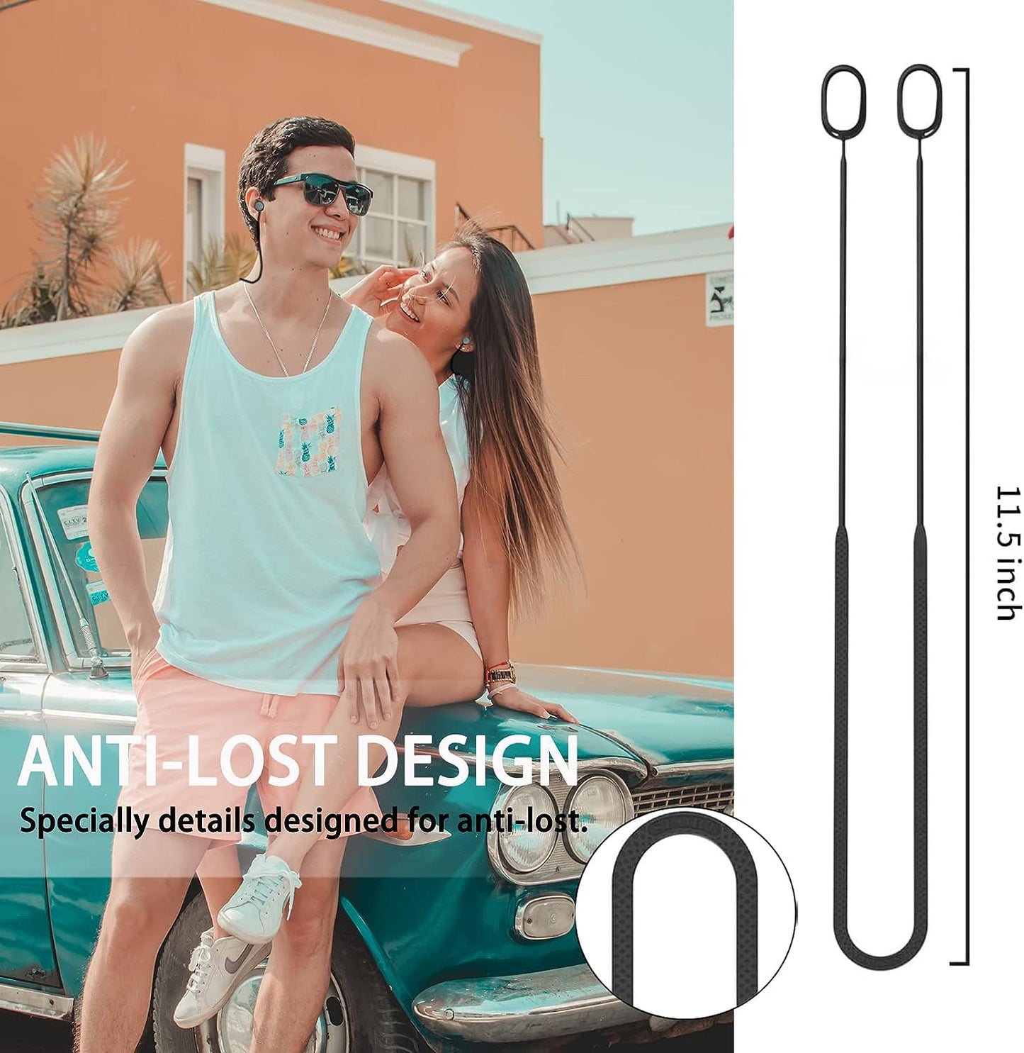 (1+1) Miimall Compatible for Google Pixel Buds Pro Case with Strap, Soft Silicone Keychain Protective Case Cover + Anti-Lost Neck Strap for Pixel Buds Pro 2022 Accessories (Black)  Miimall   