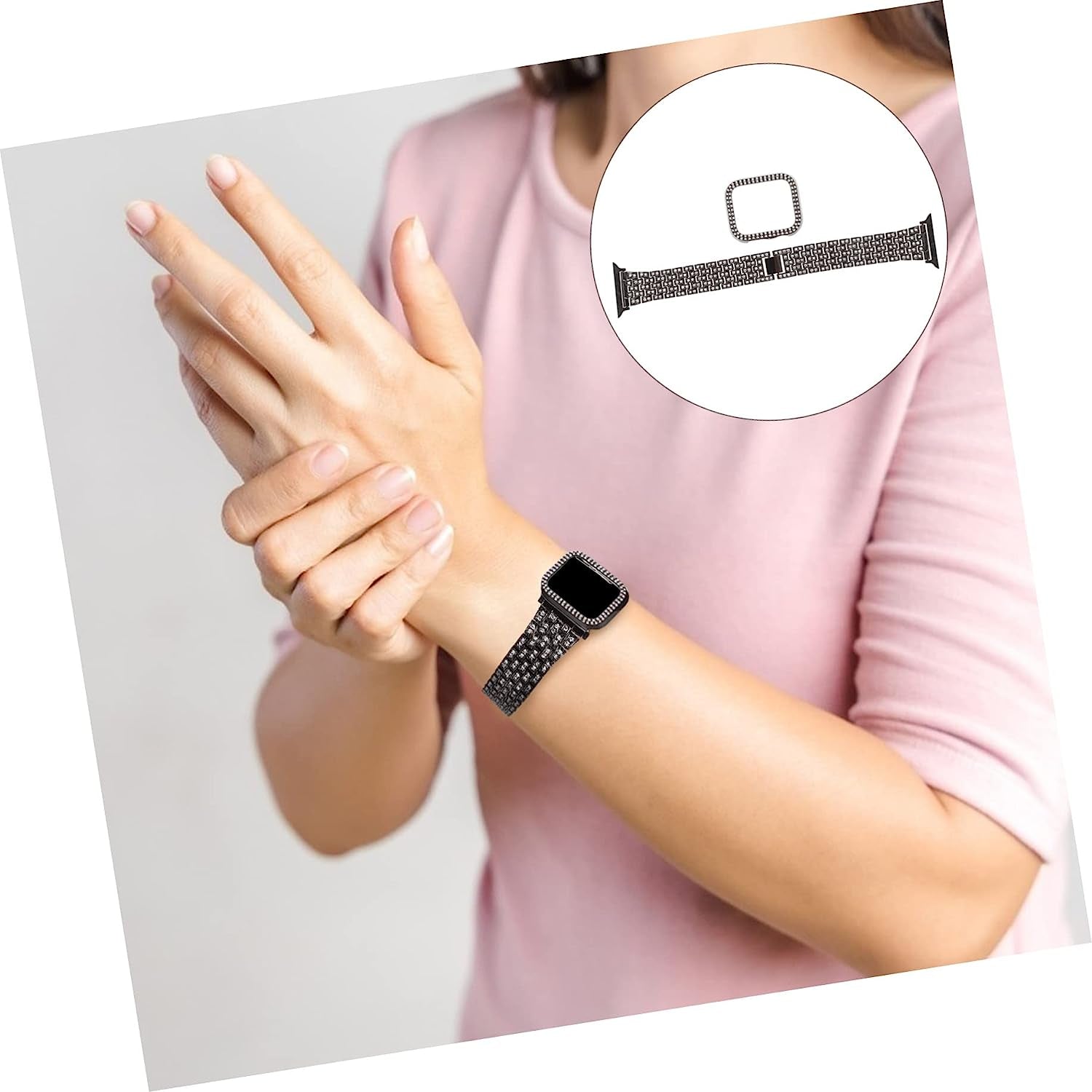 Mikikit Aplple Watch Bands 4 Sets Anti- Decorative Watch Case Band Watchband Anti-Slip Anti-Skid Portable Belt Rhinestone Metal of Replacement Replaceable Strap Slip  Mikikit   