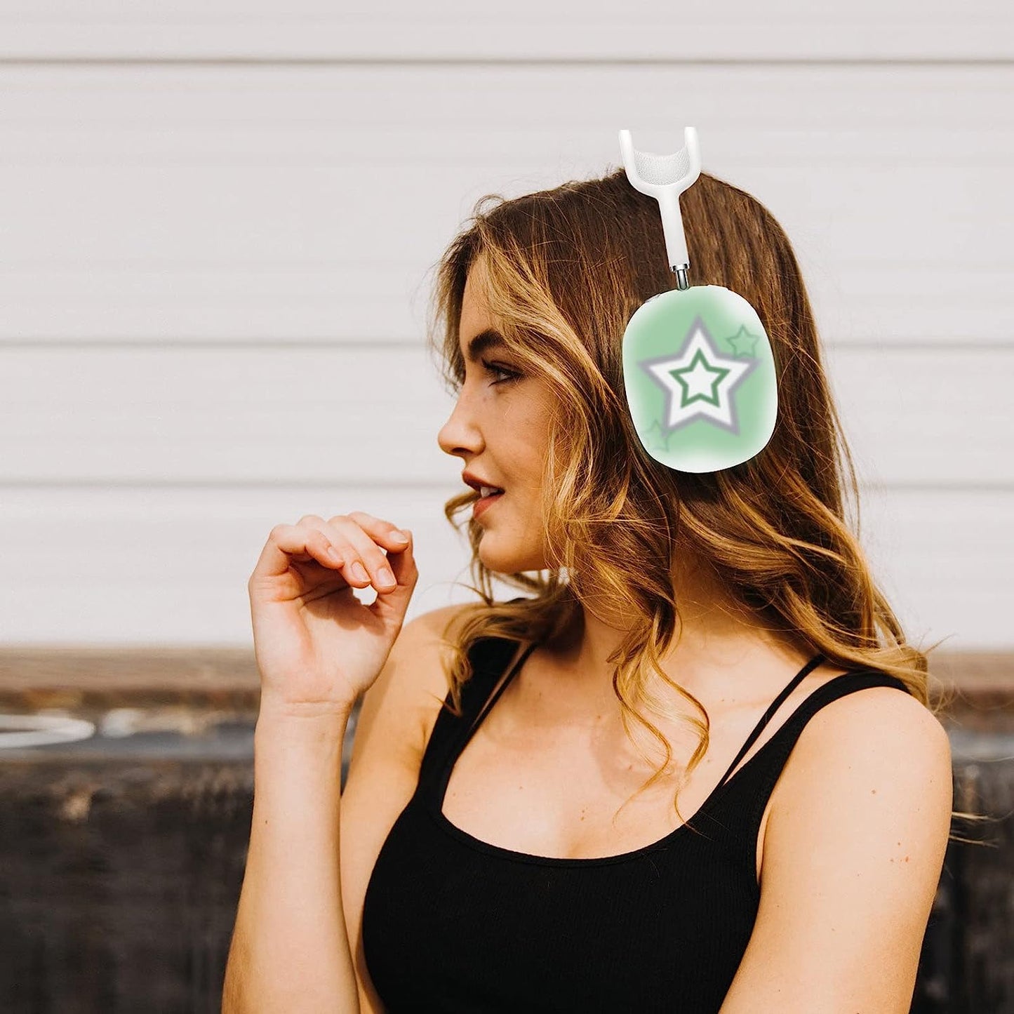 AIIEKZ Case Cover for Airpods Max，Soft Silicone Anti-Scratch Ear Cups Case with Colorful Star Pattern for Apple Airpods Max Headphones (Green)  AIIEKZ   