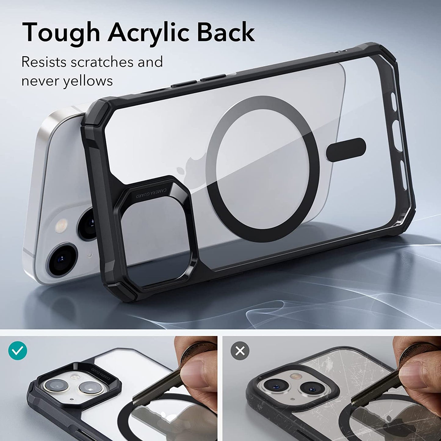 ESR Air Armor Magnetic Case with Halolock Compatible with Iphone 14/13 Case, Compatible with Magsafe, Military-Grade Protection, Shock-Absorbing Air-Guard Corners, Hard Acrylic Back, Clear Black  Electronic Silk Road Corp   