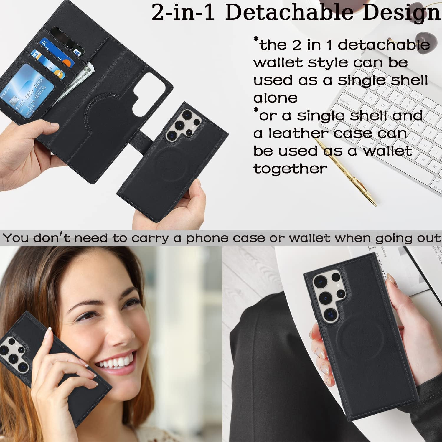 Ｈａｖａｙａ Samsung Galaxy S23 Ultra Case Wallet Magsafe Compatible,Samsung Galaxy S23 Ultra Wallet Case with Card Holder，Magnetic Detachable Flip Cover for Women Men Mujer-Black  Ｈａｖａｙａ   