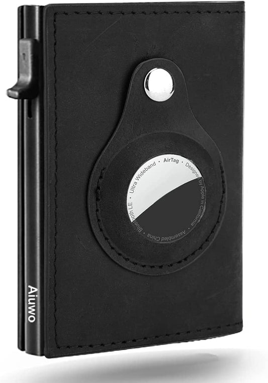 Aiuwo Airtag Wallet Men Wallets Credit Card Holder for Men with Airtag Slot RFID Blocking Money Clip Slim Minimalist Wallet with Gift Packed (Crazy Horse Black)  Aiuwo   