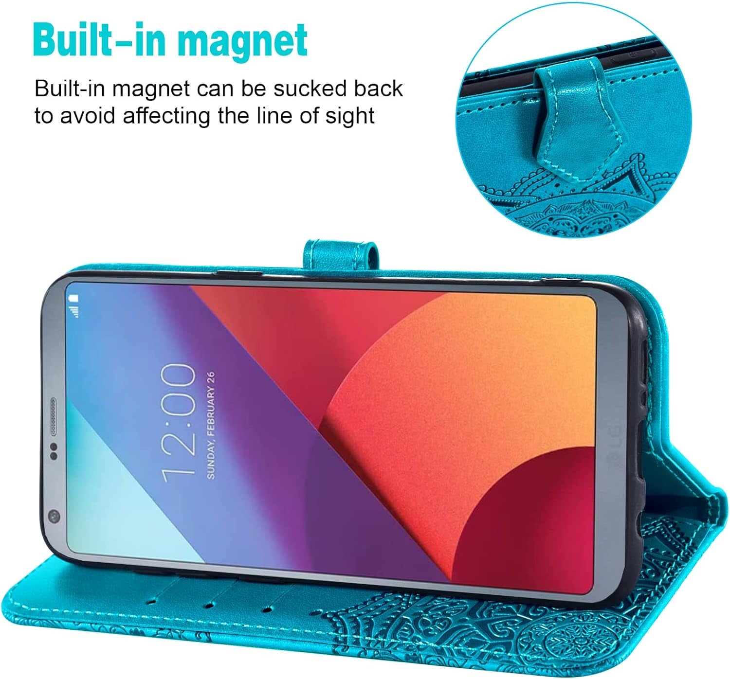 Asuwish Compatible with LG G6 Wallet Case Tempered Glass Screen Protector and Leather Flip Cover Card Holder Cell Phone Cases for LGG6 Thinq LG6 Thin Q G 6 plus G6+ 6G VS988 H872 Women Men Blue  Asuwish   