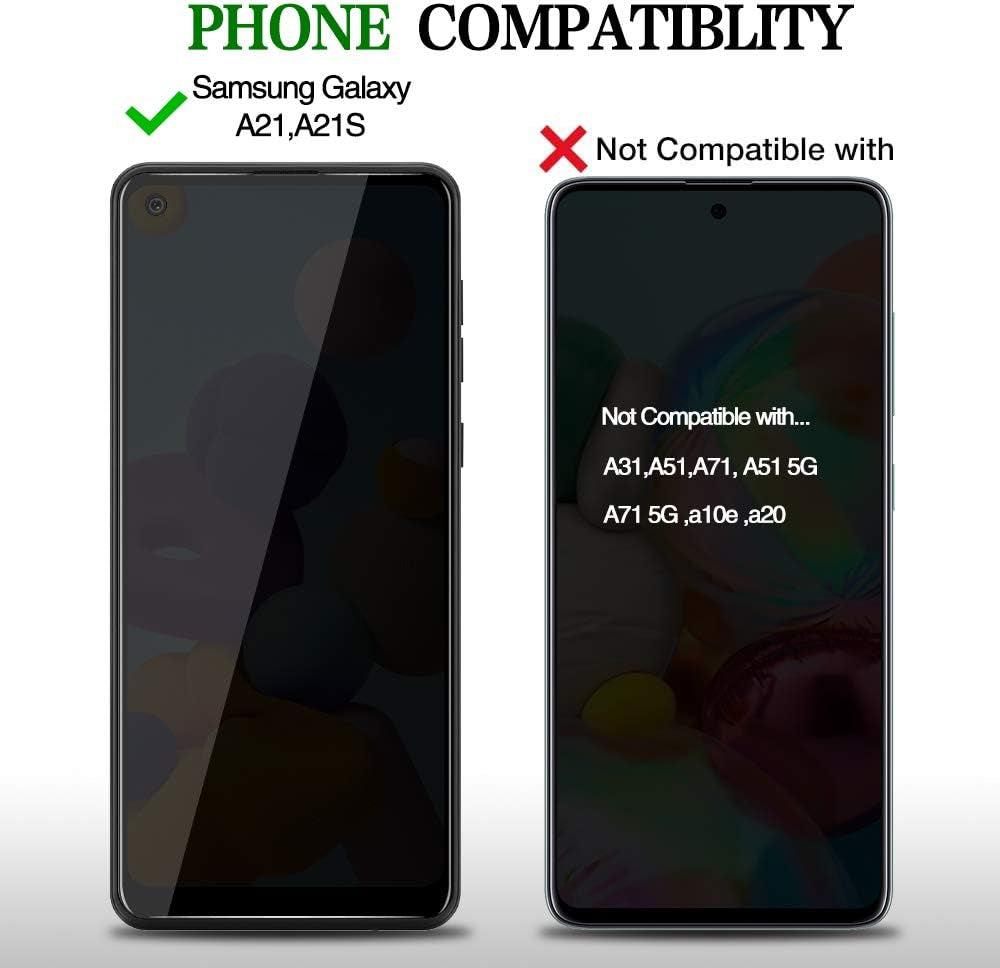 [2 Pack] for Samsung Galaxy A21/A21S Privacy Screen Protector, [Full Coverage] anti Spy HD Clarity 9H Tempered Glass Screen Protector, Scratch Resistant, Bubble Free, Easy Insall, Case Friendly (6.5 Inch)  A Pink Shop   