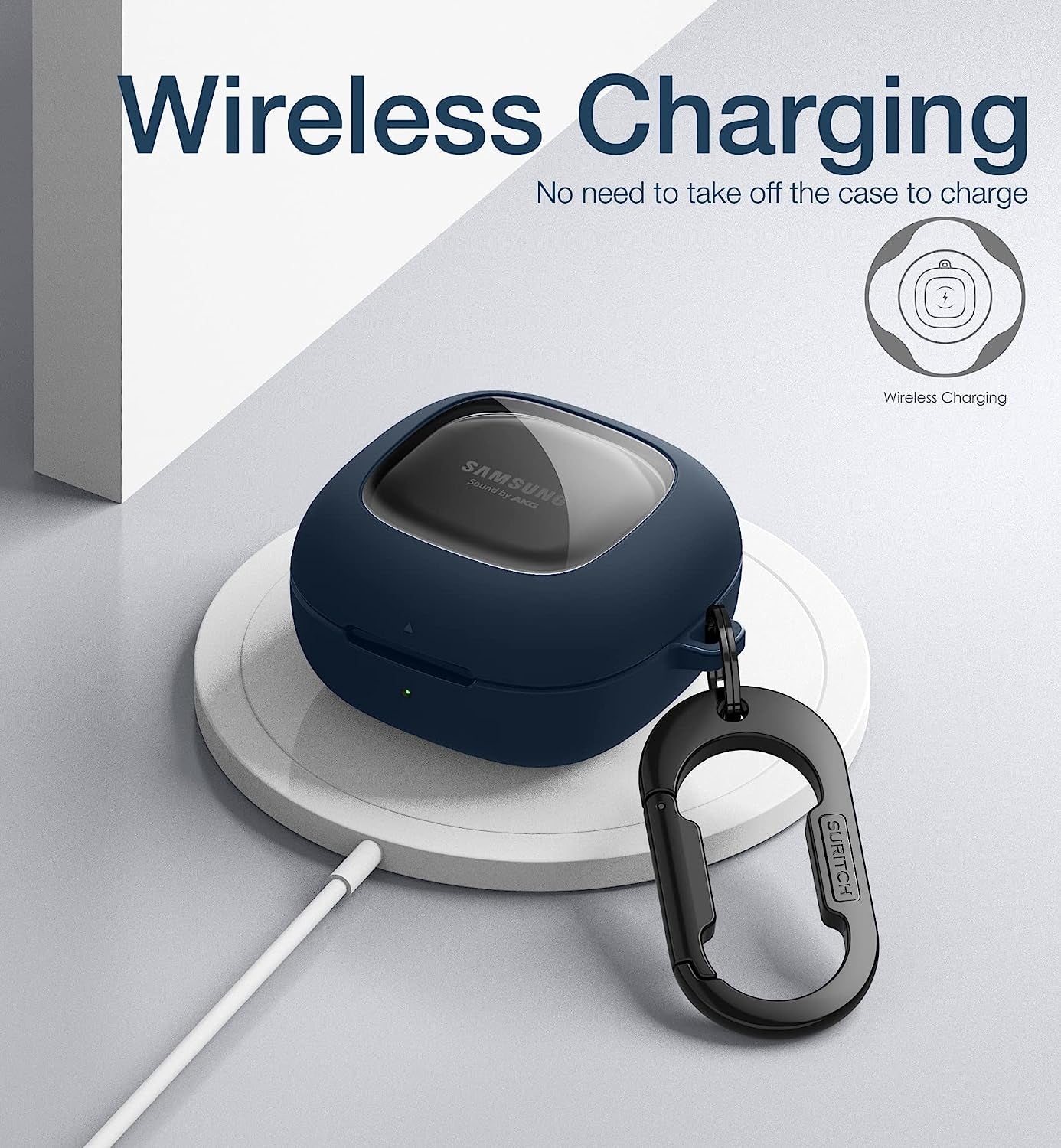 SURITCH for Samsung Galaxy Buds 2 Pro Case(2022)/Galaxy Buds 2 Case(2021)/Galaxy Buds Live Case(2020)/Galaxy Buds Pro Case(2021) Hard PC Shockproof TPU Cover with Gun-Colored Keychain Carabiner, Blue  SURITCH   