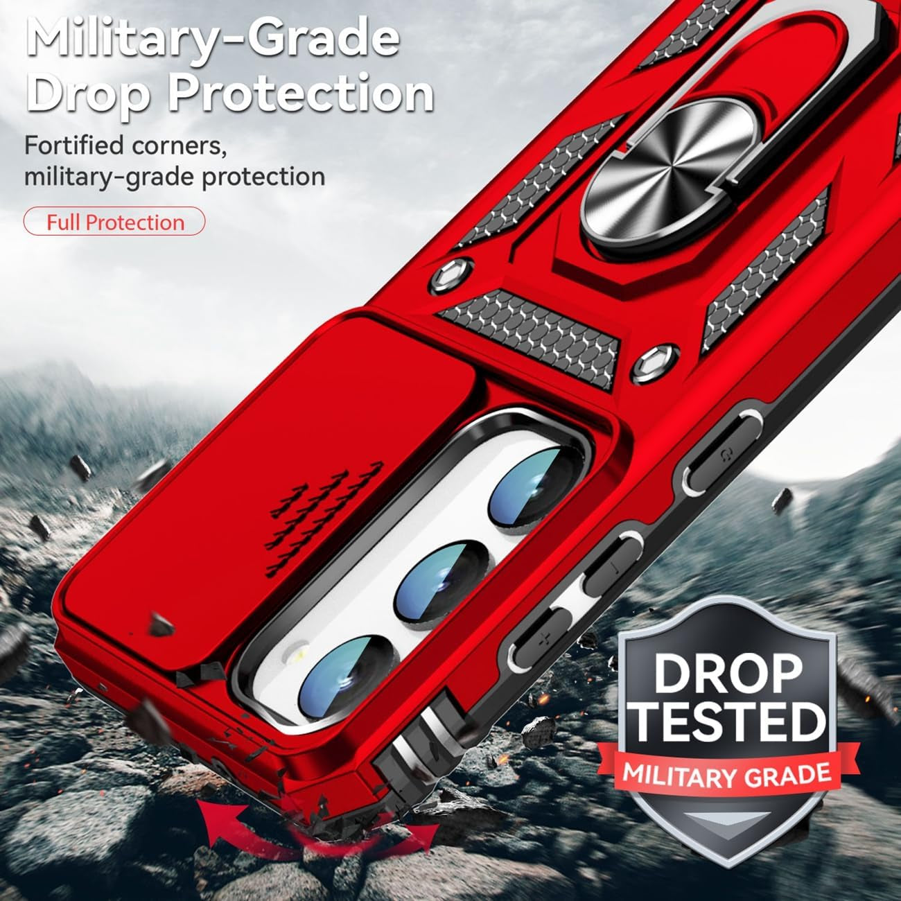 Yodueiv for Galaxy S23 Case, Samsung S23 SM-S911U with Tempered Glass Screen Protector and Slide Camera Cover, Magnetic Ring Car Mount Holder Kickstand Protective Cover for Samsung Galaxy S23 5G Red  Yodueiv   