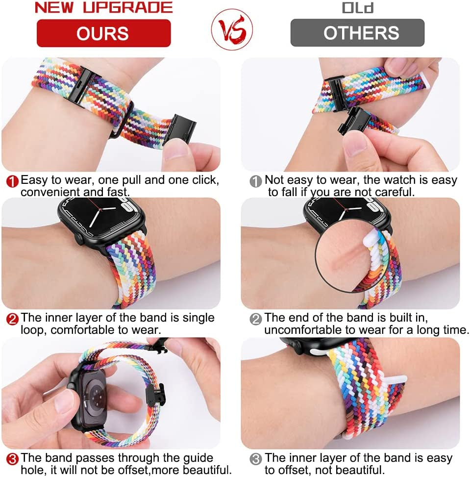 Qimela Compatible with Apple Watch Band 49Mm 45Mm 44Mm 42Mm,Stretchy Sport Solo Loop Strap with Adjustable Buckle,Elastic Nylon Braided Wristband for Iwatch Series 8 7 6 SE 5 4 3 2 1 Ultra,Women Men  FS-TECH   