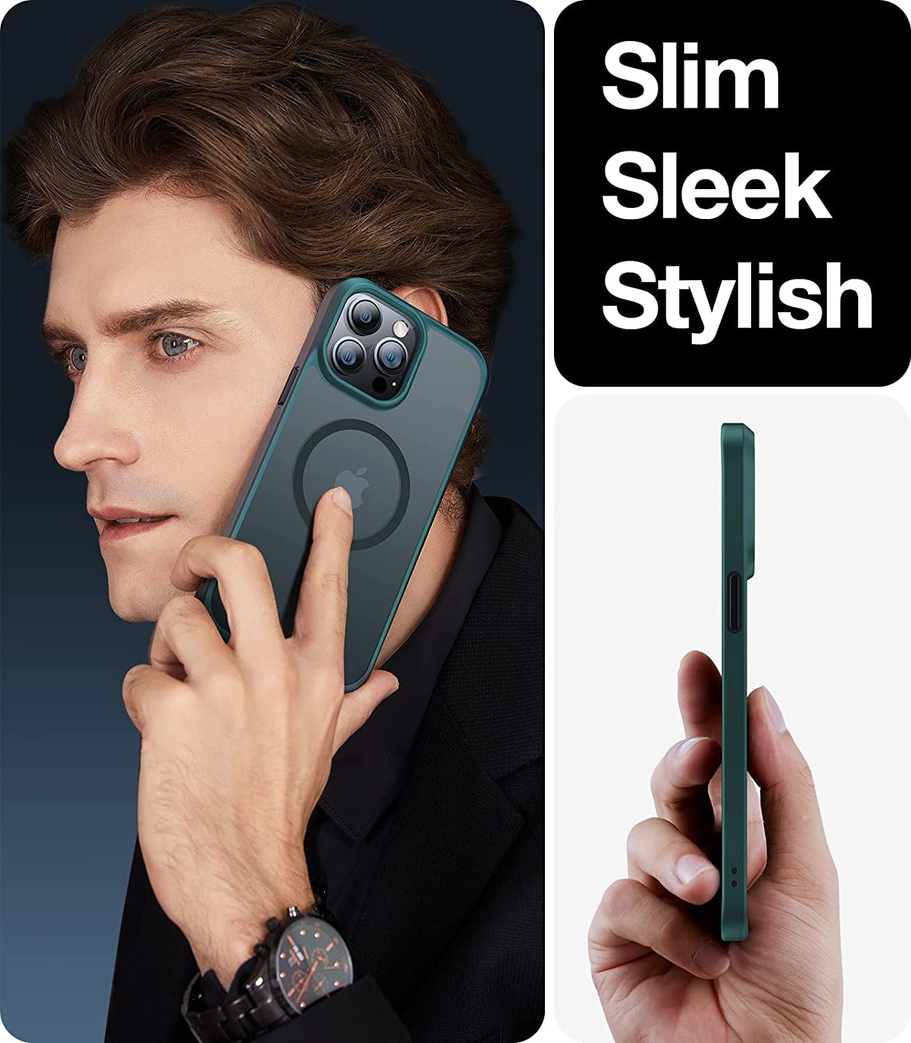 TORRAS Magnetic Designed for Iphone 14 Pro Case, Military Grade Drop Tested, Compatible with Magsafe, Slim Protective Matte Silicone for Iphone 14 Pro Phone Case, 6.1", Translucent Back/Green Edge  TORRAS   