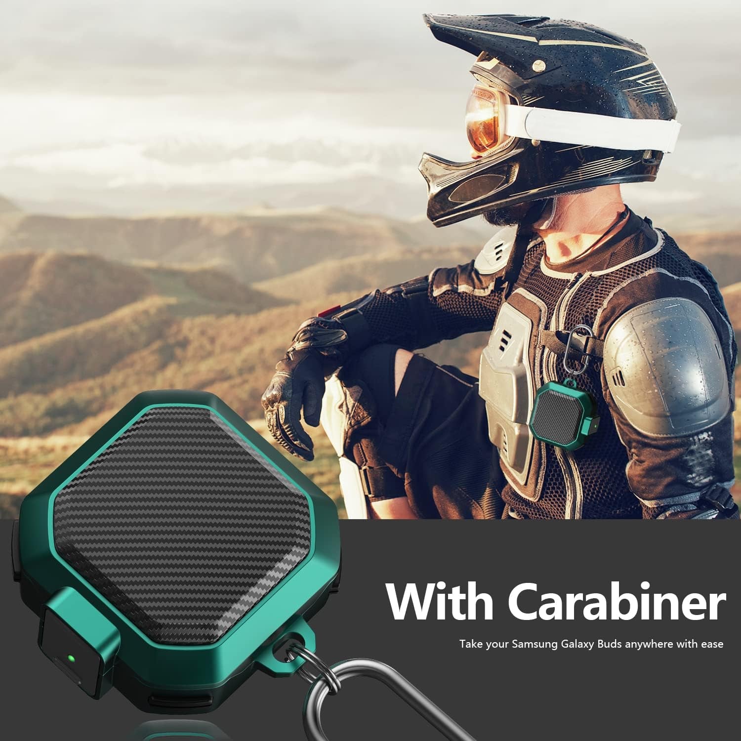 (With Security Lock) Carbon Fiber Case Cover for Samsung Galaxy Buds2 Pro Case/Galaxy Buds Pro Case/Galaxy Buds Live Case/Galaxy Buds 2 Case with Keychain/Zipper Box/Clean Brush - Carbon Fiber Green  Galafoki   