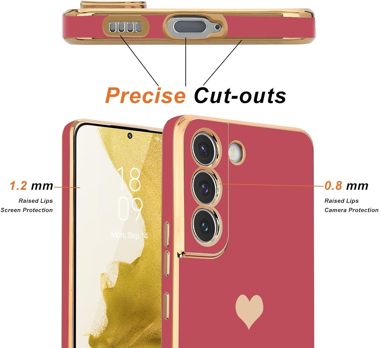 Teageo for Samsung Galaxy S22 5G Case for Women Girl Cute Love-Heart Luxury Bling Soft Back Cover Raised Full Camera Protection Bumper Silicone Shockproof Phone Case for Galaxy S22 5G, Bright Blush  janzee   