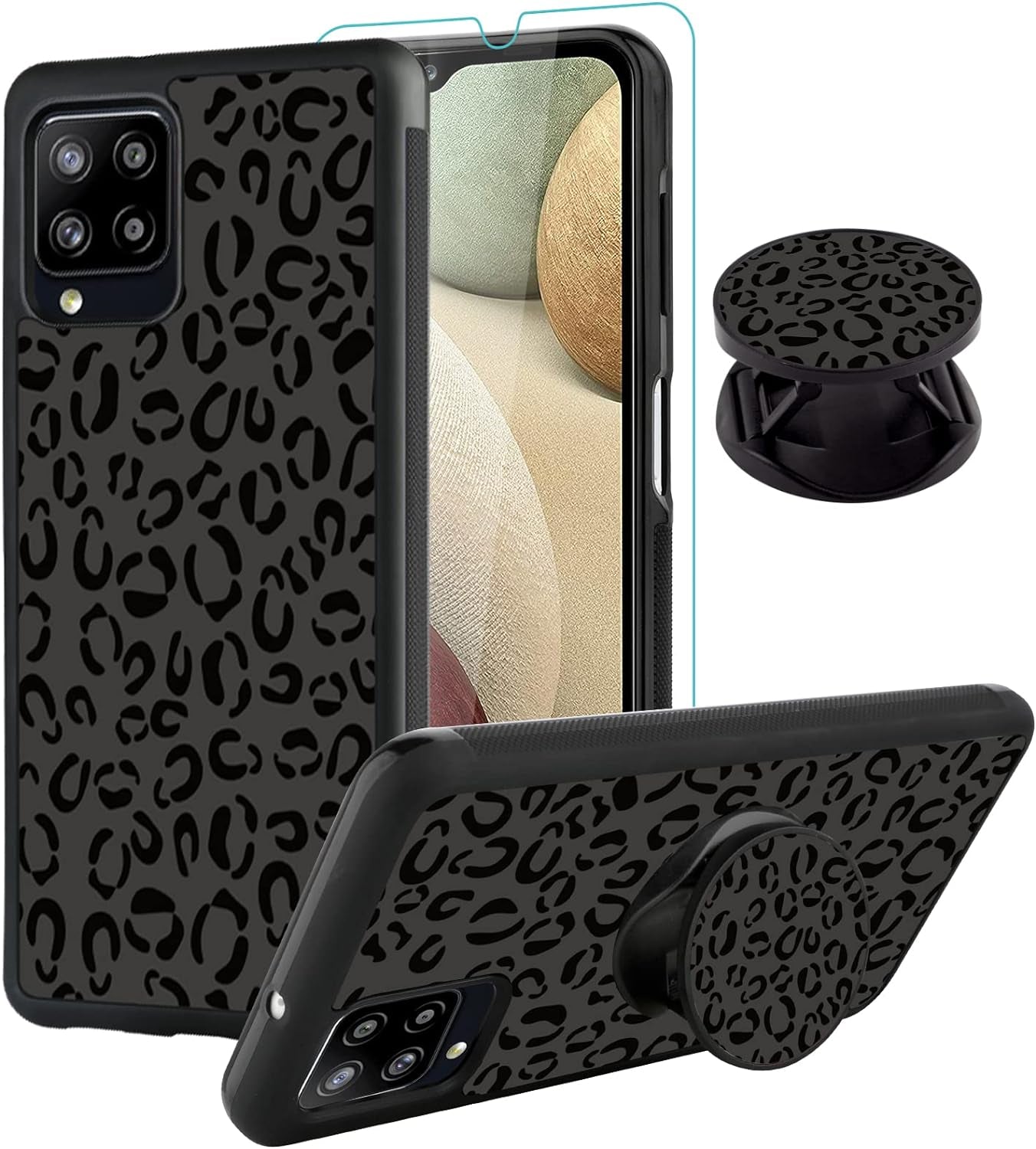 SAKUULO Samsung Galaxy Note 20 Case, [Screen Protector + Kickstand] Black Leopard Cheetah Design, Anti-Slip Shockproof Lightweight Flexible TPU Bumper Protective Case for Galaxy Note 20 6.7 Inch  SAKUULO Samsung Galaxy A12 6.5  