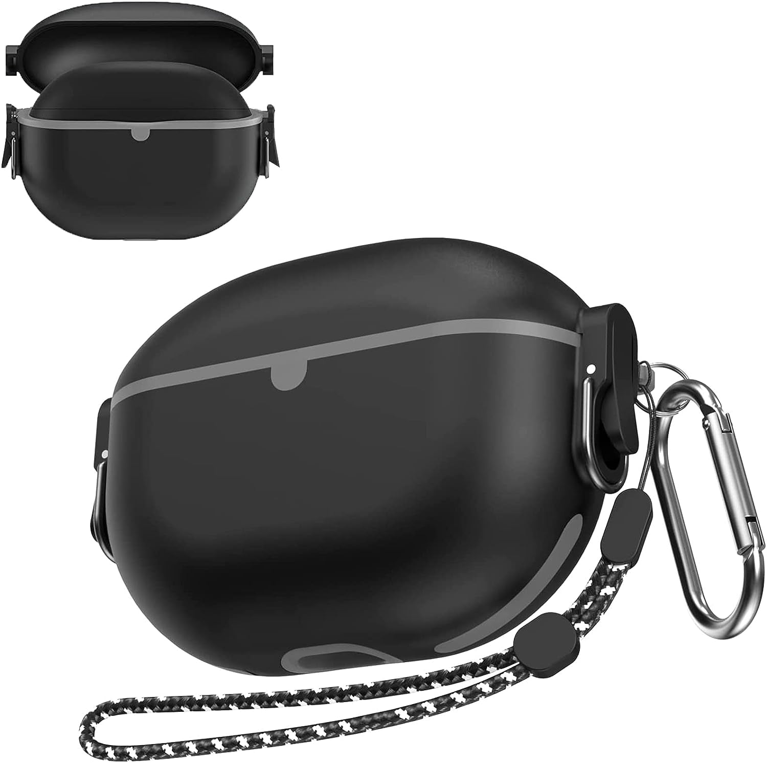 [Upgrade Secure Lock] Beats Studio Buds Case 2021, VAEKNVG Shock-Absorbing Protective Armor Cover for Beats Studio Earbuds Accessories, TPU Hard Shell with Carabiner & Lanyard (Red)  VAEKNVG Black  