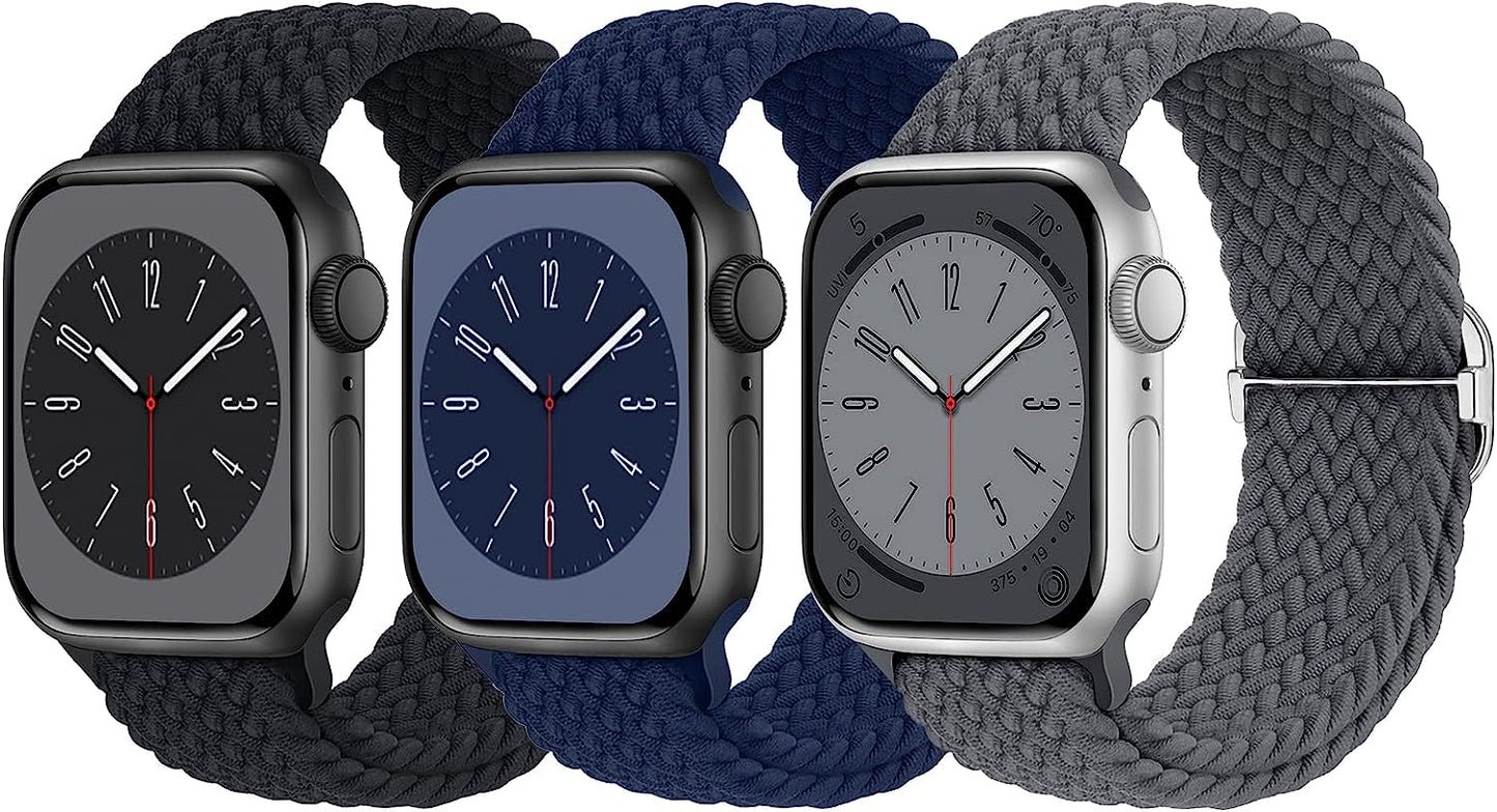 3 Pack Braided Solo Loop Compatible with Apple Watch Band 38Mm 40Mm 41Mm 42Mm 44Mm 45Mm 49Mm for Women Men, Stretchy Straps Elastic Sport Wristbands for Iwatch Series 8 7 6 5 4 3 2 1 SE Ultra  Butifacion Black/Space Grey/Abyss Blue 38/40/41mm 