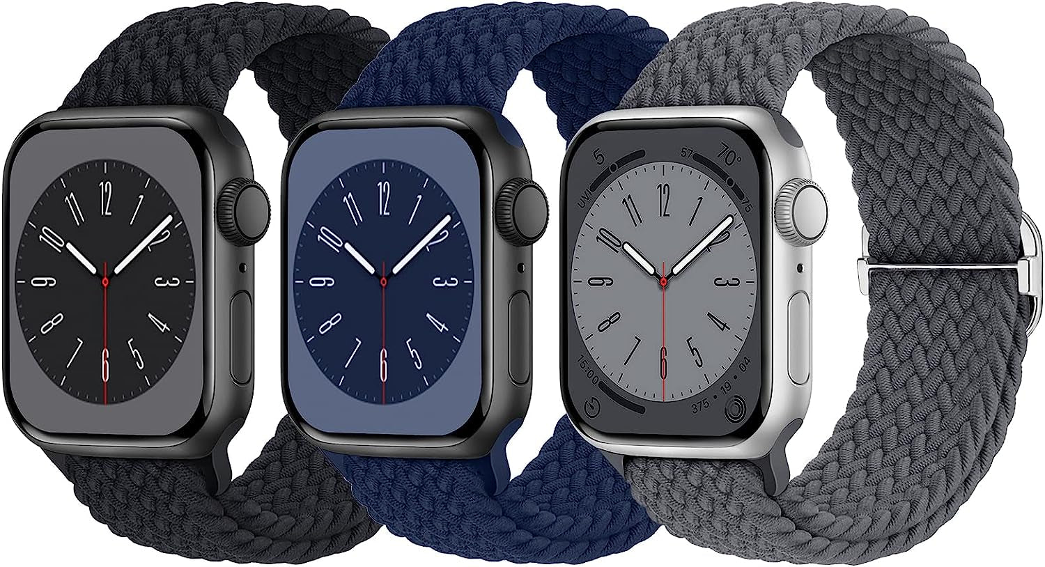 3 Pack Braided Solo Loop Compatible with Apple Watch Band 38Mm 40Mm 41Mm 42Mm 44Mm 45Mm 49Mm for Women Men, Stretchy Straps Elastic Sport Wristbands for Iwatch Series 8 7 6 5 4 3 2 1 SE Ultra  Butifacion Black/Space Grey/Abyss Blue 38/40/41mm 