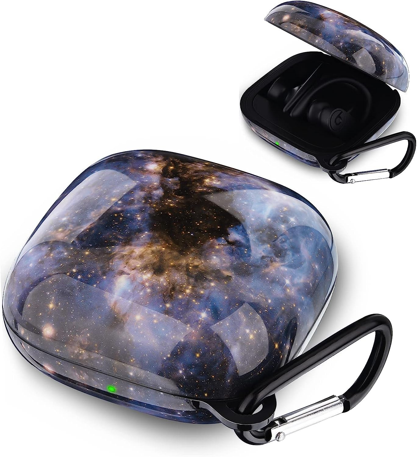 V.R.Hope Case Compatible with Powerbeats Pro Case Cover, Upgraded Anti-Lost & Shockproof Protective Case with Durable Carabiner for Beats Powerbeats Pro (Marble Blue)  V.R.HOPE Galaxy Black  