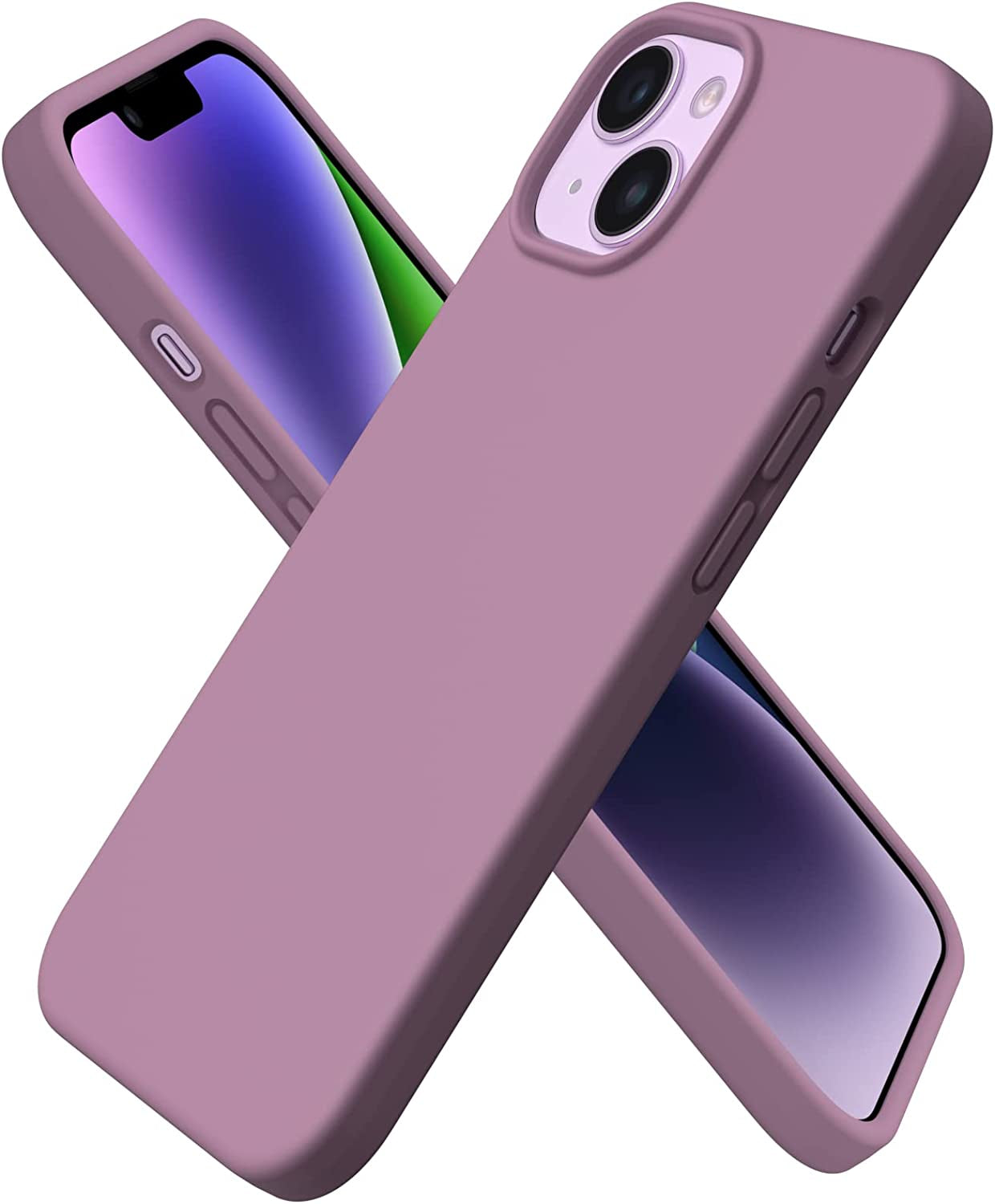 ORNARTO Compatible with Iphone 14 Case 6.1, Slim Liquid Silicone 3 Layers Full Phone Covered Soft Gel Rubber Case Protective Phone Cover 6.1 Inch-Chalk Pink  ORNARTO Lilac Purple  