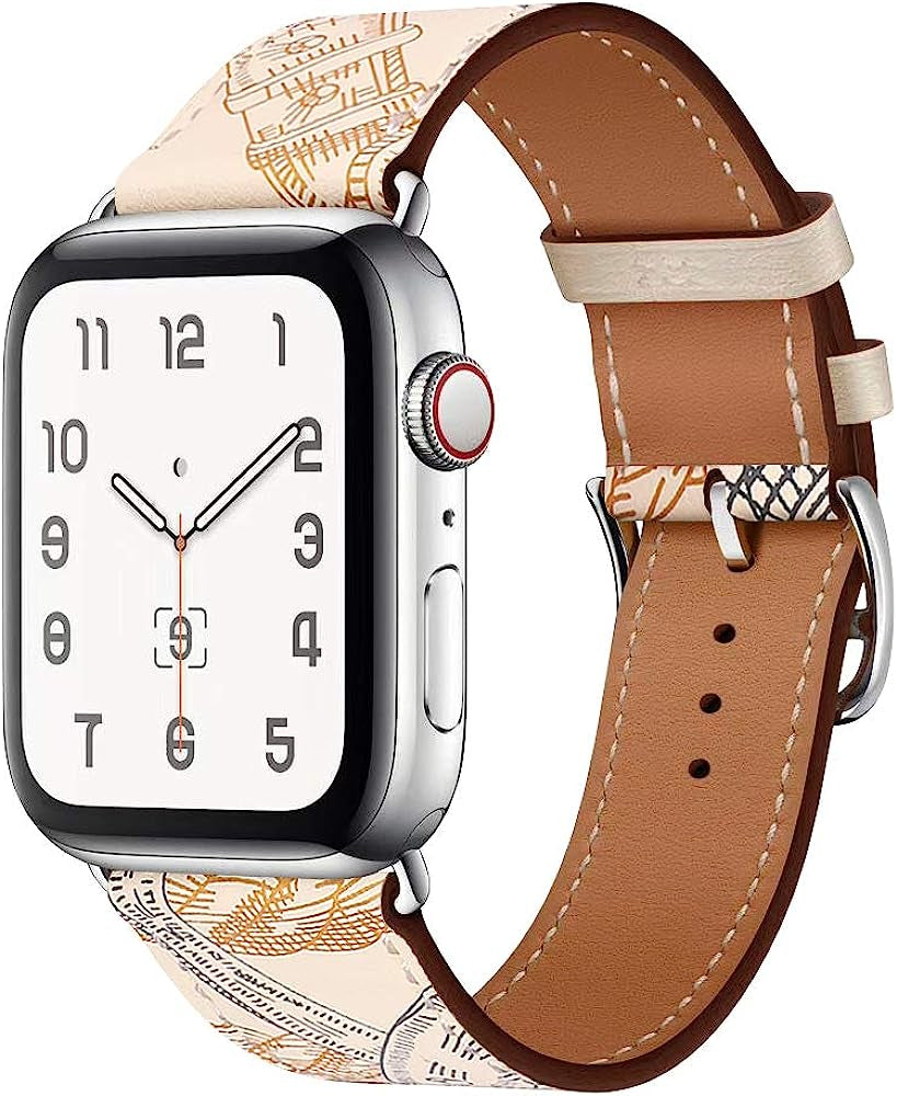 Ibazal Compatible with Apple Watch Band 42Mm 44Mm,Genuine Leather Bands Replacement Strap for Iwatch Series 7 6 SE 5 45Mm 4 3 2 1 38Mm 40Mm Sports&Edition Men  iBazal HS-Beige 41mm/40mm/38mm 