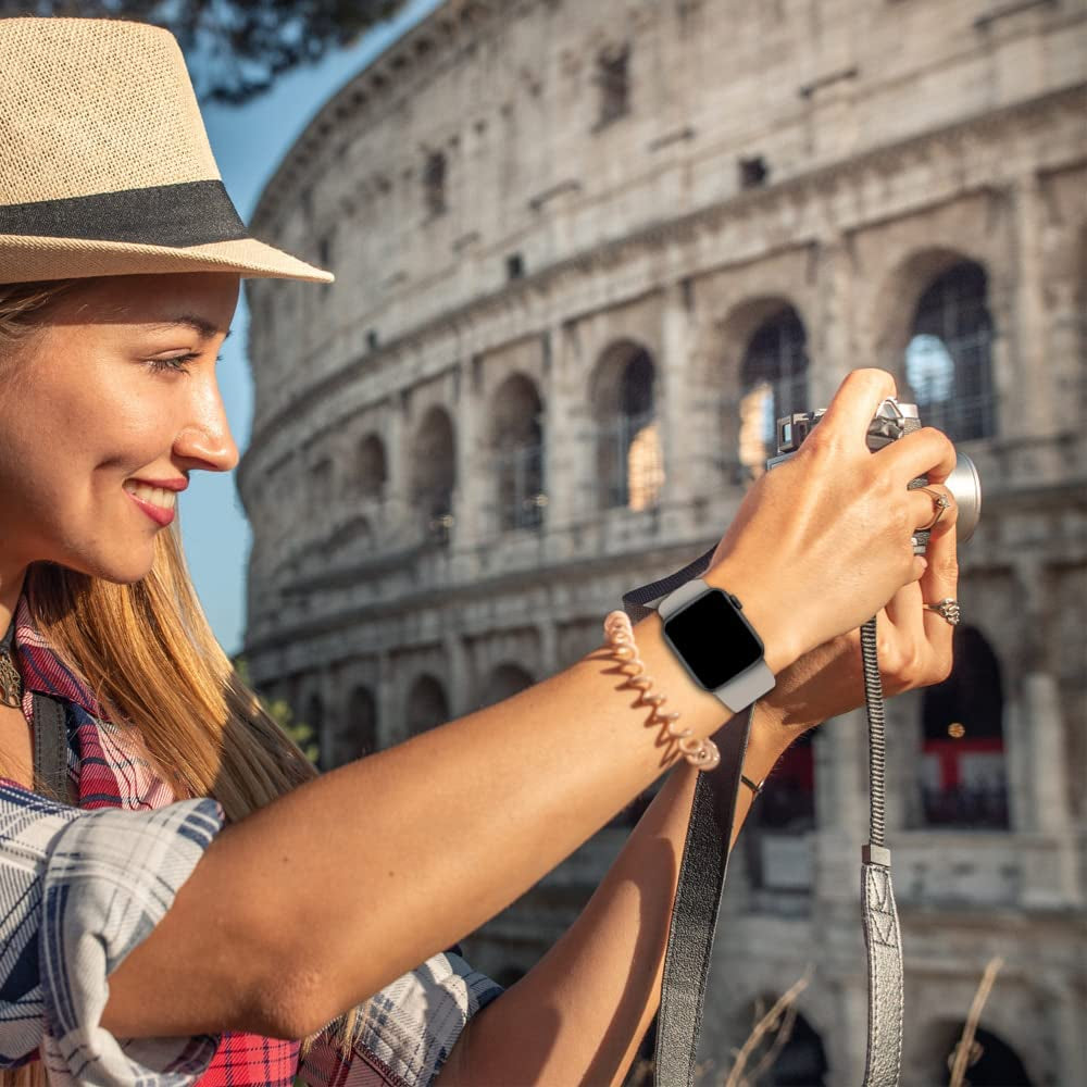 NUKELOLO Sport Band Compatible for Apple Watch Band 45Mm 44Mm 42Mm 41Mm 40Mm 38Mm with Screen Protector Case, Men Women Soft Silicone Strap for Iwatch Series 7 6 5 4 3 2 1 Se(40Mm-Stone)  NUKELOLO   