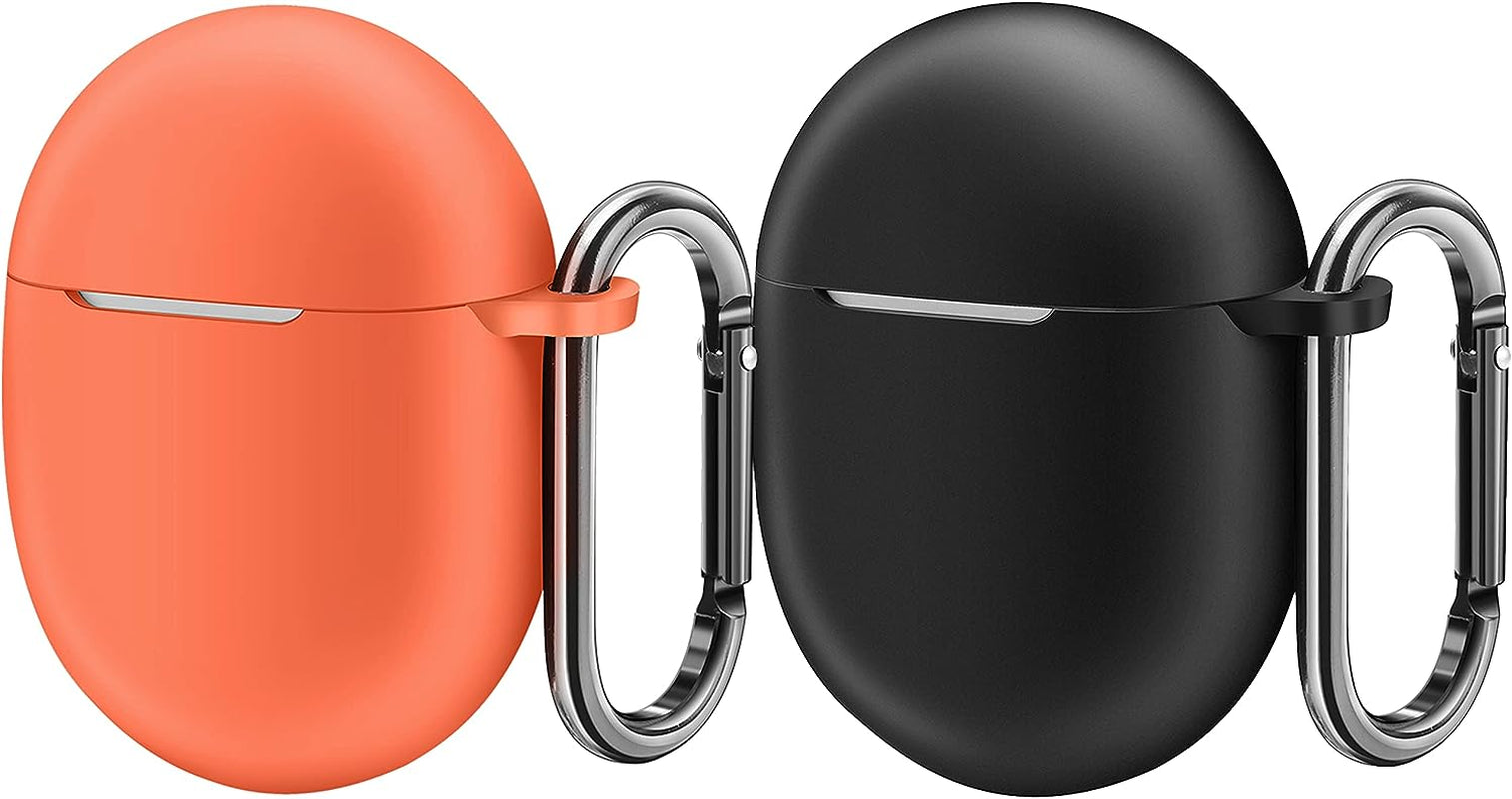 AHBTEYM for Google Pixel Buds Pro Case,Soft Silicone Case for Google Pixel Buds Pro 2022 Protective Earbuds Cover Skin with Carabiner Accessories-2 Pack(Coral Orange/Blue)  AHBTEYM Coral Orange/Black  