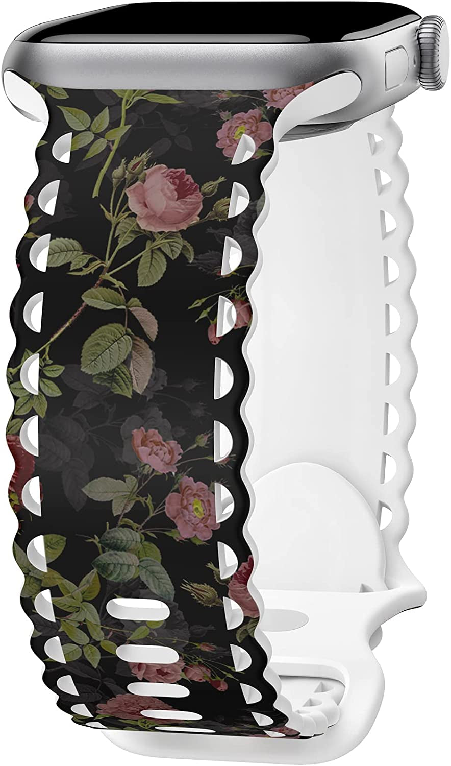 Upfurmach Compatible with Apple Watch Band 41Mm 40Mm 38Mm 49Mm 45Mm 44Mm 42Mm Women Girl, Rose Floral Print Lace Hollow-Out Soft Silicone Sport Bands for Iwatch Ultra SE Series 8 7 6 5 4 3 2 1, Rosb-38  UpfurMach B-Budding Rose 41mm/40mm/38mm 