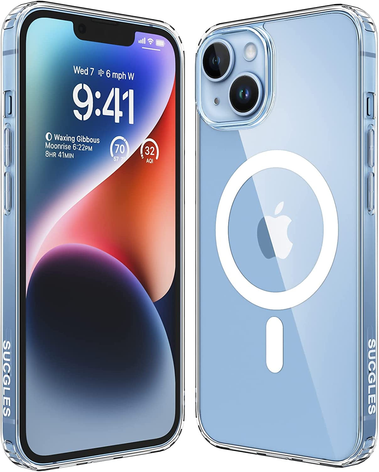 SUCGLES Strong Magnetic for Iphone 14 Pro Case with Magsafe, [Non-Yellowing] [Military Grade Protection] Slim Thin Mag Safe Magnet Bumper Phone Cover for (Apple 14Pro, Clear-Navy Blue)  Gotrays Gavin LLC Clear Mag Safe iPhone 14 Case 