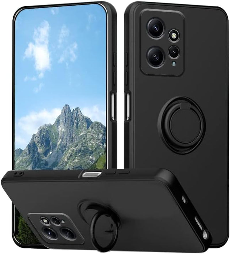 Wousunly Compatible with Redmi Note 12 4G Case with Ring Kickstand Green, Xiaomi Redmi Note 12 4G Phone Case Silicone Liquid with Soft Microfiber Lining Slim Shockproof Protective Cover (Black)  Wousunly   