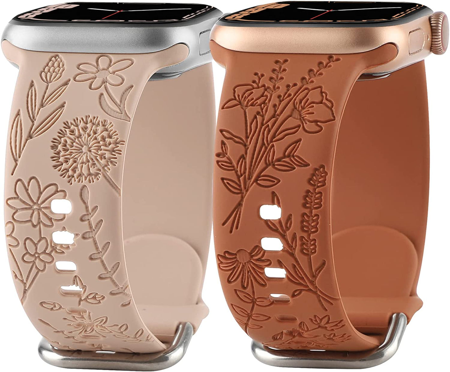 Flower Engraved Silicone Band Compatible with Apple Watch Bands 38Mm 40Mm 41Mm, Cute Women Wildflowers Floral Design Soft Sport Strap Replacement Wristbands for Iwatch Series 8 7/SE/6/5/4/3/2/1  FERJITGR   