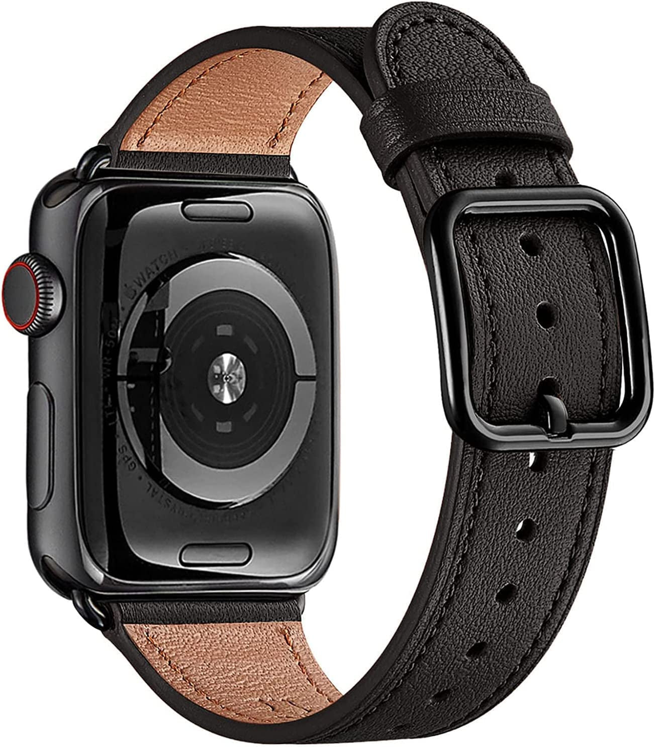 MNBVCXZ Compatible with Apple Watch Band 38Mm 40Mm 41Mm 42Mm 44Mm 45Mm 49Mm Women Men Girls Boys Genuine Leather Replacement Strap for Iwatch Series 8 7 6 5 4 3 2 1 Iwatch Ultra SE (Pink Sand/Rose Gold)  MNBVCXZ-US Black/Black 42mm 44mm 45mm 49mm 